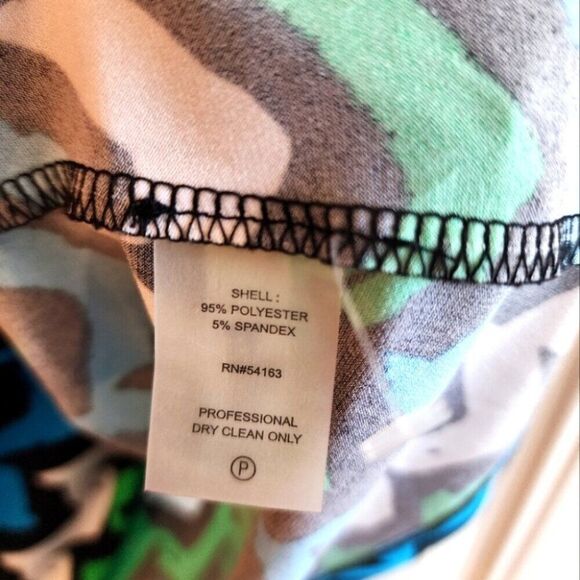 Calvin Klein Sleeveless Pleat Neck Sleeveless Top Large Multi Green Blue Black - Picture 6 of 7